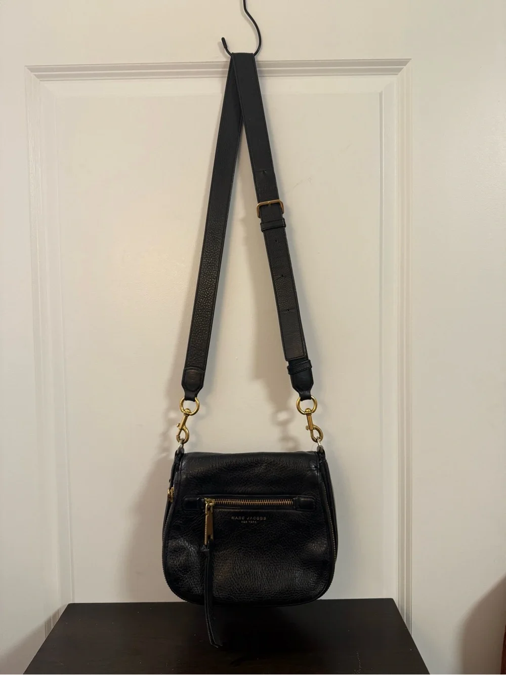 Marc Jacobs Black Leather Crossbody with Gold Hardware